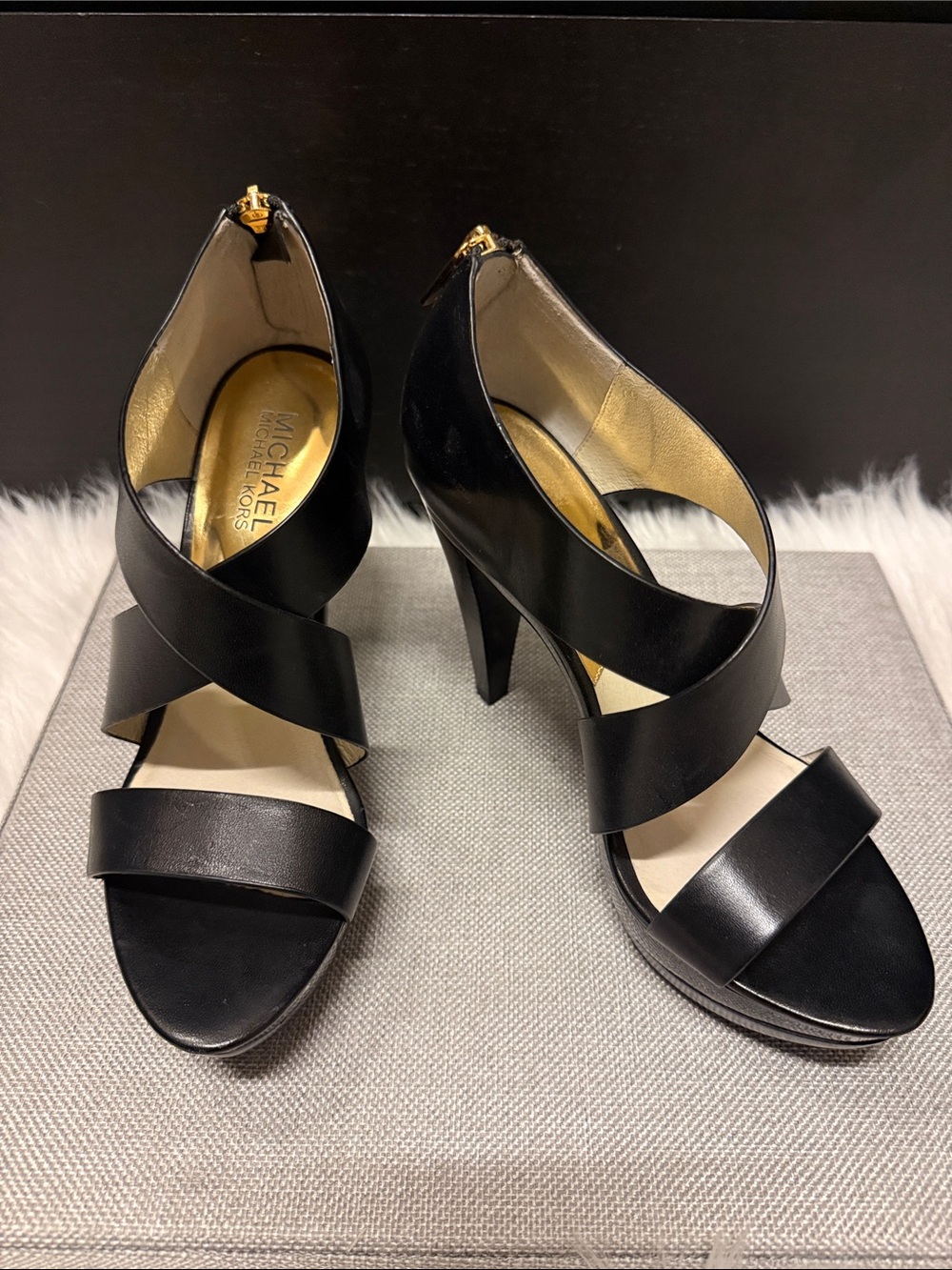 Michael Kors Black Crisscross Leather Platform High Heels